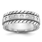 14k White Gold IBGoodman Men's Polished and Satin 1/4 carat Diamond Complete Ring