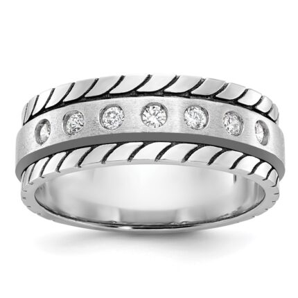 14k White Gold IBGoodman Men's Polished and Satin 1/4 carat Diamond Complete Ring
