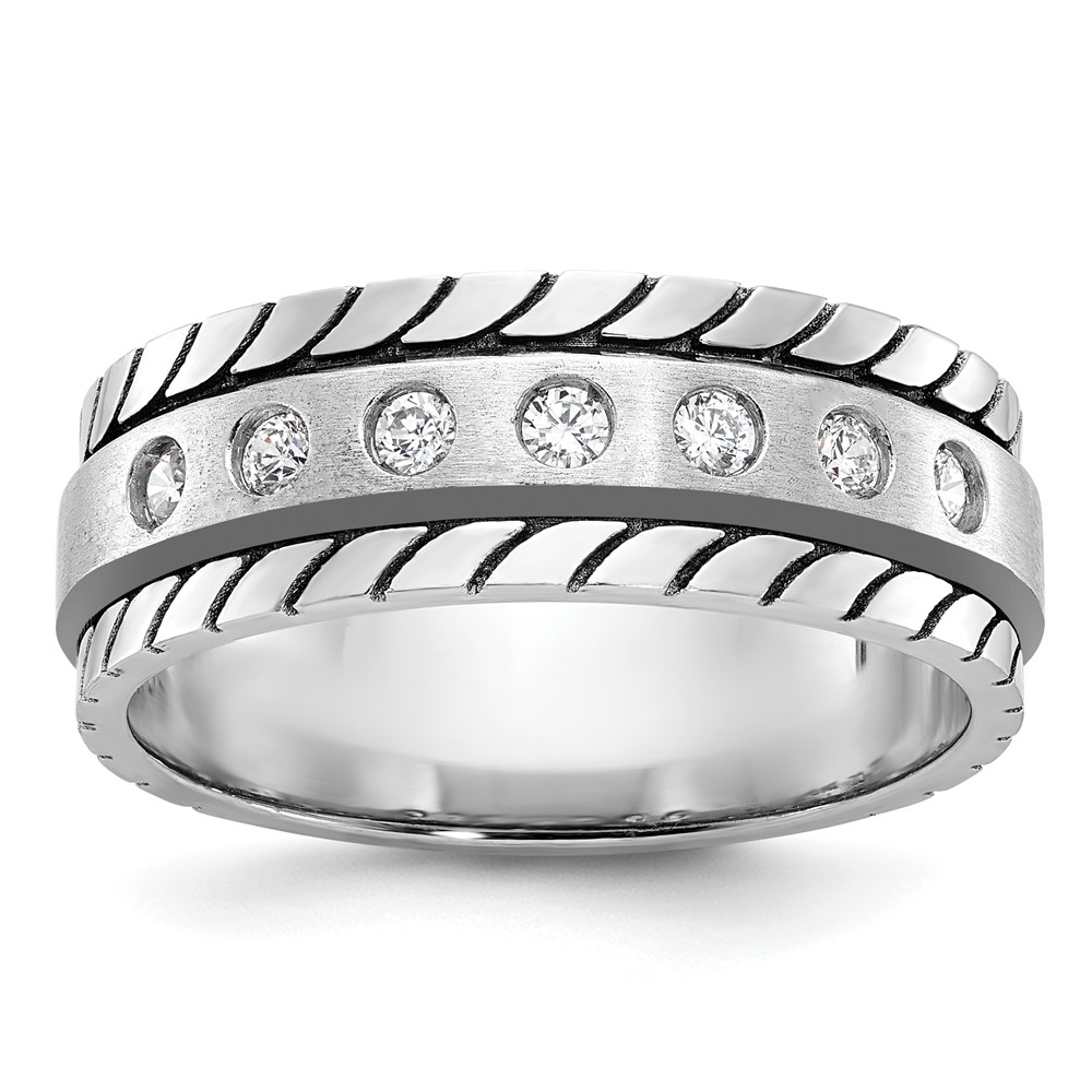 B84344-4WAA.jpg 14k White Gold IBGoodman Men's Polished and Satin 1/4 carat Diamond Complete Ring - Image 1
