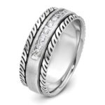 IBGoodman 14k White Gold with Black Rhodium Men's Polished Satin and Grooved 1/5 Carat AA Quality Diamond Ring - Image 6