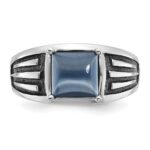 14k White Gold with Black Rhodium IBGoodman Men's Imitation Gray Cat's Eye Complete Ring - Image 6