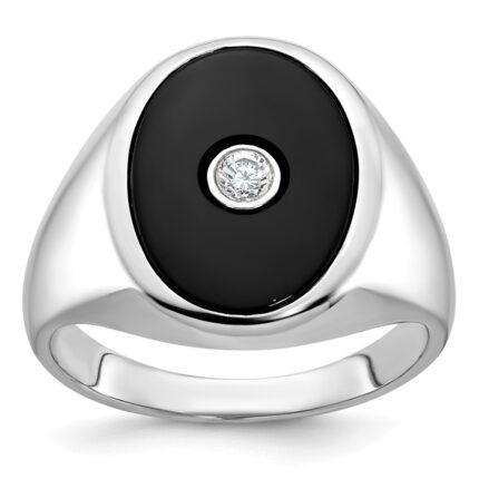 14k White Gold IBGoodman Men's Onyx and 1/10 carat Diamond Complete Ring