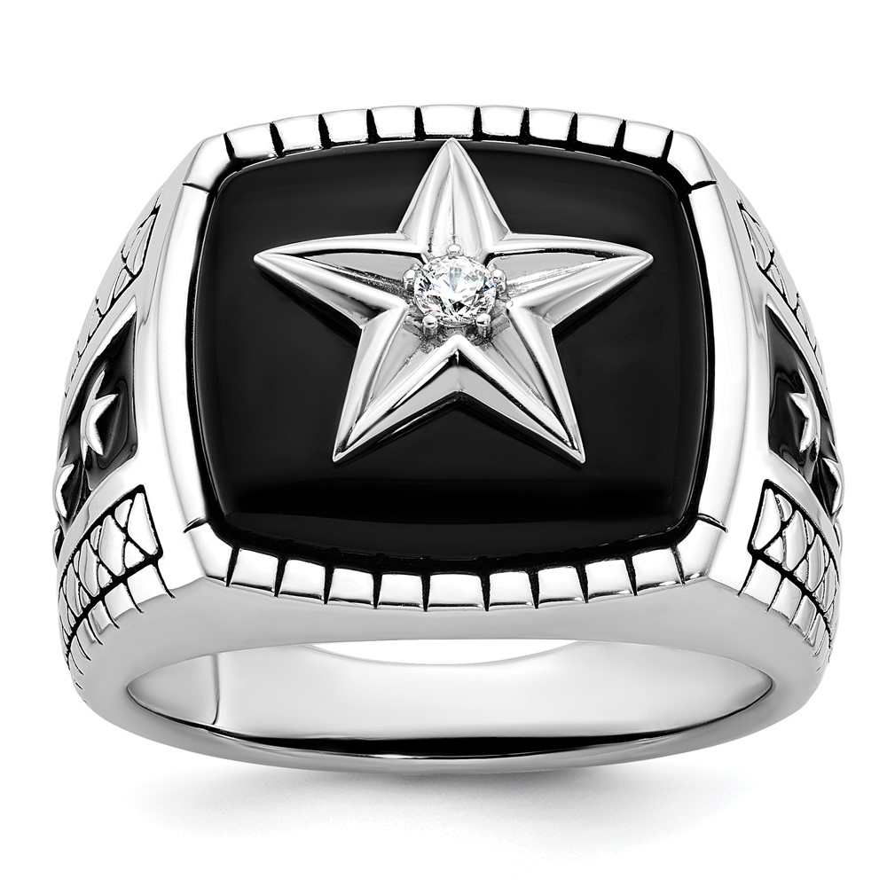 B84938-4WOX_AA.jpg 14k White Gold IBGoodman Men's Antiqued Onyx and 1/20 carat Diamond Complete Star Ring - Image 1