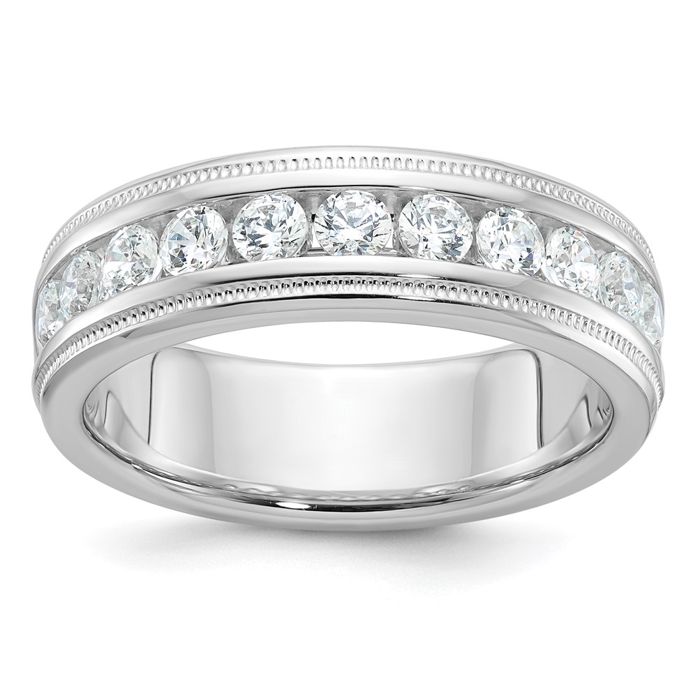 B90524-4WAA-1.jpg IBGoodman 14k White Gold Men's Polished and Milgrain 11-Stone 1 Carat AA Quality Diamond Ring - Image 1