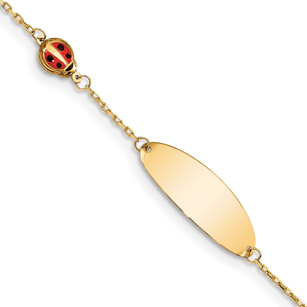 BID107-5.5.jpg 14K Polished Red Enamel Ladybug and 20x7mm Plate 5.Baby/Child ID Bracelet with 0.Extender - Image 1