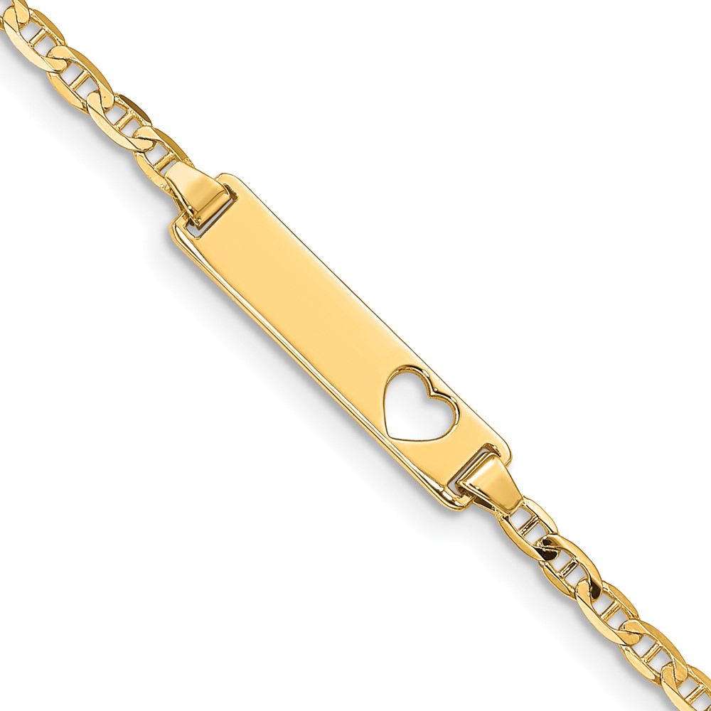 BID24-5.5-1.jpg 14k Polished Solid Chain/Solid Plate Anchor Link Cut-out Heart 21.5x4.8mm Plate 6 inch Baby/Child ID Bracelet - Image 1