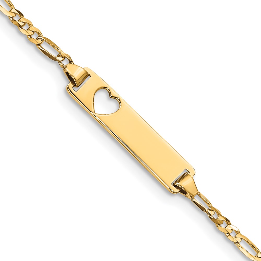 BID25-5.5.jpg 14k Polished Solid Chain/Solid Plate Figaro Link Cut-out Heart 21.4x5.4mm Plate 6 inch Baby/Child ID Bracelet - Image 1