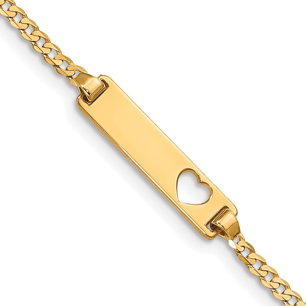 BID27-5.5-1.jpg 14k Polished Solid Chain/Solid Plate Curb Link Cut-out Heart 21x5mm Plate 6 inch Baby/Child ID Bracelet - Image 1