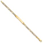 14k with Rhodium Polished Solid Chain/Solid Plate Pav‚ Figaro Link 26x5mm Plate 6 inch Baby/Child ID Bracelet - Image 2