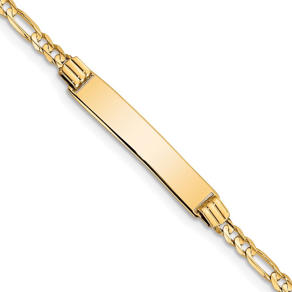 BID48-6.jpg 14k Polished Solid Chain/Solid Plate Figaro Link 26x5mm Plate 5.5 inch Baby/Child ID Bracelet - Image 1