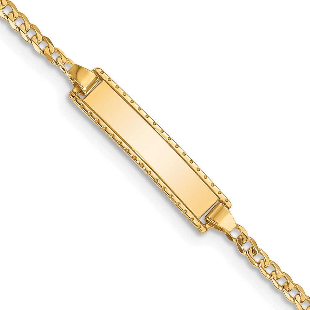 BID52-6.jpg 14k Polished Solid Chain/Solid Plate Curb Link 18.5x5mm Plate 6 inch Baby/Child ID Bracelet - Image 1