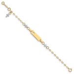 14k Two-tone Polished Textured Cross and Cut-out Heart 18x5mm Plate 6 inch Baby/Child ID Bracelet with 1 inch Extender - Image 2