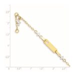 14k Two-tone Polished Textured Cross and Cut-out Heart 18x5mm Plate 4.5 inch Baby/Child ID Bracelet with 1 inch Extender - Image 3