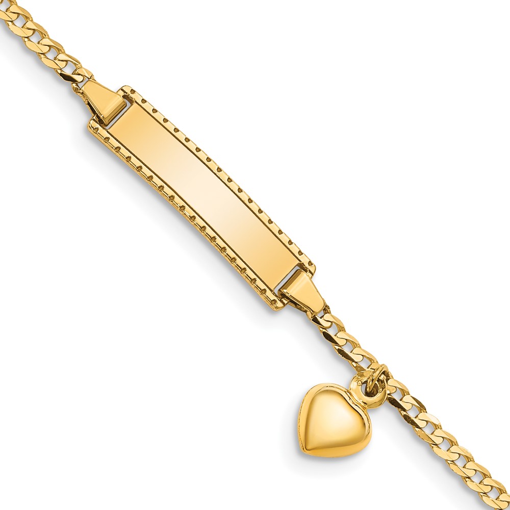BID95-6.jpg 14k Polished Solid Chain/Solid Plate Heart Dangle Curb Link 21x5mm Plate 5.5 inch Baby/Child ID Bracelet - Image 1