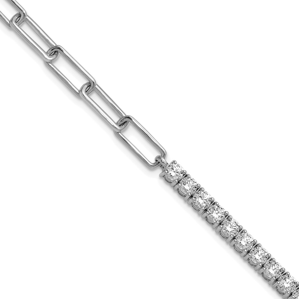 BM10283-375-WAA.jpg 14k White Gold 3 3/4 carat Lab Grown Diamond VS/SI+ G+ Complete Half Paperclip 7 inch with an 1 inch exension Bracelet - Image 1
