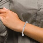 14k White Gold 7 carat Lab Grown Diamond VS+ F+ Complete Princess Bezel Set Tennis Bracelet - Image 6