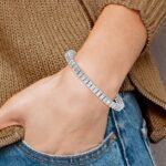 14k White Gold 10 carat Lab Grown Diamond VS/SI+ G+ Complete Princess Bezel Set Tennis Bracelet - Image 7