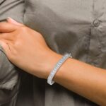 14k White Gold 5 carat Lab Grown Diamond VS/SI+ G+ Round and Princess Hinged Complete Bangle Bracelet - Image 4
