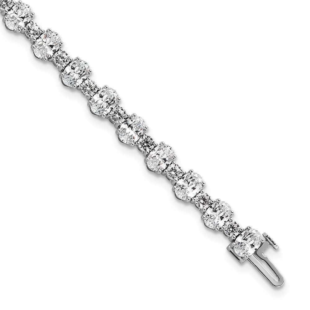 BM10540-1100-WAA.jpg 14k White Gold 11 carat Lab Grown Diamond VS/SI+ G+ Complete Round and Oval 7 inch Fancy Tennis Bracelet - Image 1