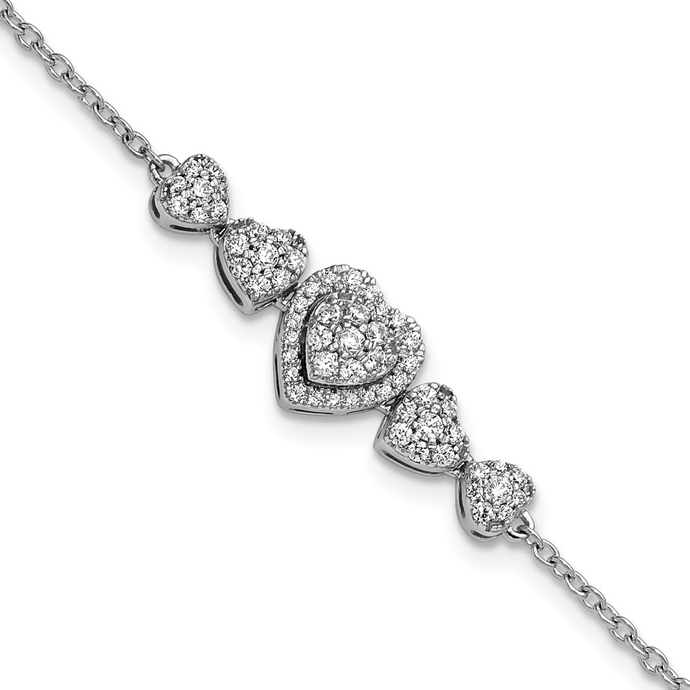 BM10792-060-WAA.jpg 14K White Gold Polished Complete 5/8 carat Diamond Hearts 7 inch Bracelet with 1 inch Extender - Image 1