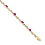 14k Complete Diamond and Oval Ruby Fancy Link 7.25 inch Bracelet
