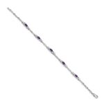 14k White Gold Complete Diamond and Oval Amethyst Heart Design 7 inch Bracelet - Image 2