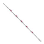 14k White Gold Complete Diamond and Oval Ruby Heart Design 7 inch Bracelet - Image 2