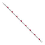 14k White Gold Complete Diamond and Oval Ruby 7.25 inch Bracelet - Image 2
