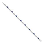 14k White Gold Complete Diamond and Oval Sapphire 7.25 inch Bracelet - Image 2