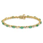 14k Complete Diamond and Oval Emerald Curved Link 7 inch Bracelet - Image 3