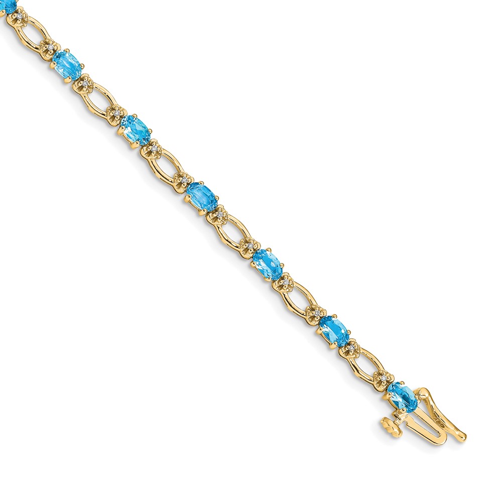 BM4491-BT-010-YA.jpg 14k Complete Diamond and Oval Swiss Blue Topaz Heart Accent 7 inch Bracelet - Image 1