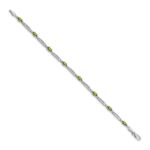 14k White Gold Complete Diamond and Oval Peridot Fancy Link 7 inch Bracelet - Image 2