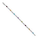 14k White Gold Complete Diamond and Oval Garnet/Swiss Blue Topaz/Peridot/Amethyst/Citrine 7 inch Rainbow Bracelet - Image 2