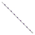 14k White Gold Complete Diamond and Oval Amethyst Wavy Link 7 inch Bracelet - Image 2