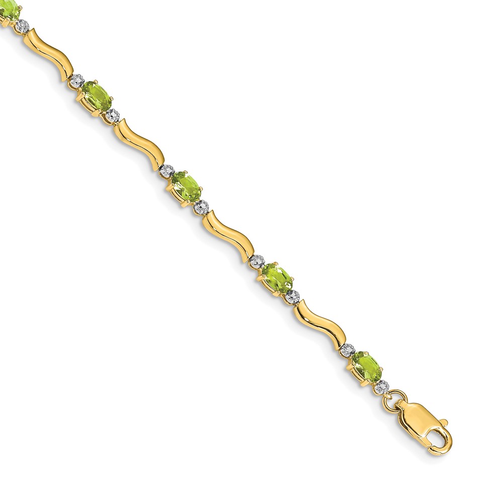 BM4493-PE-001-YA.jpg 14k Complete Diamond and Oval Peridot Wavy Link 7 inch Bracelet - Image 1