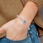 14k White Gold Complete Emerald-cut Blue Topaz and 1/10 carat Diamond Halo Hinged Bangle Bracelet - Image 3