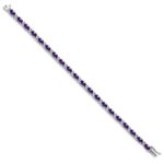 14k White Gold Complete Oval Amethyst and Diamond 7 inch Bracelet - Image 2