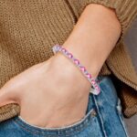 14k White Gold Complete Lab Created Oval Pink Sapphire and Diamond 7 inch Bracelet - Image 5