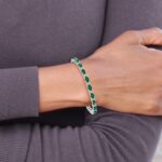 14k White Gold Complete Oval Lab Created Emerald and Diamond 7 inch Bracelet - Image 5