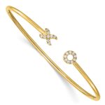 14k Polished Complete 1/5 carat Diamond X and O Flexible Cuff Bangle Bracelet