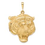 14k Large Satin Diamond-cut Tiger Head Pendant