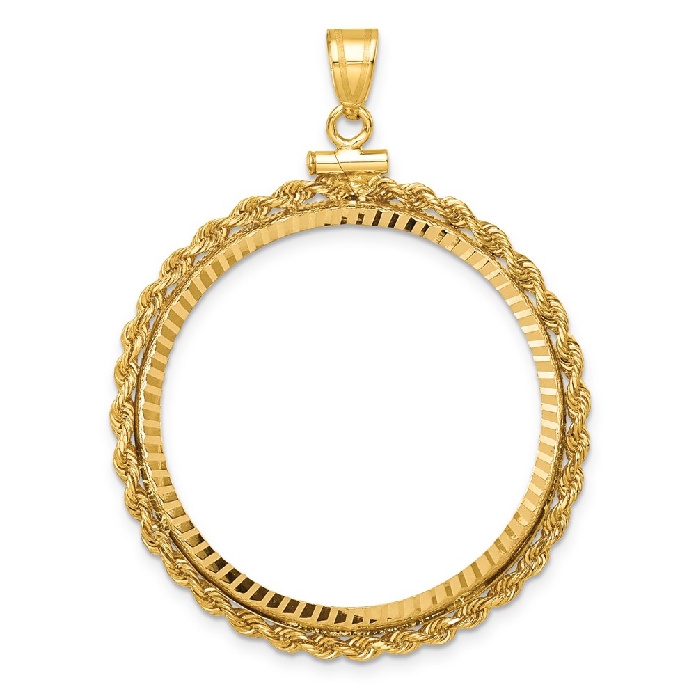C1215D_32.0.jpg Wideband Distinguished Coin Jewelry 14k Polished Rope and Diamond-cut 32.0mm x 2.85mm Screw Top Coin Bezel Pendant - Image 1