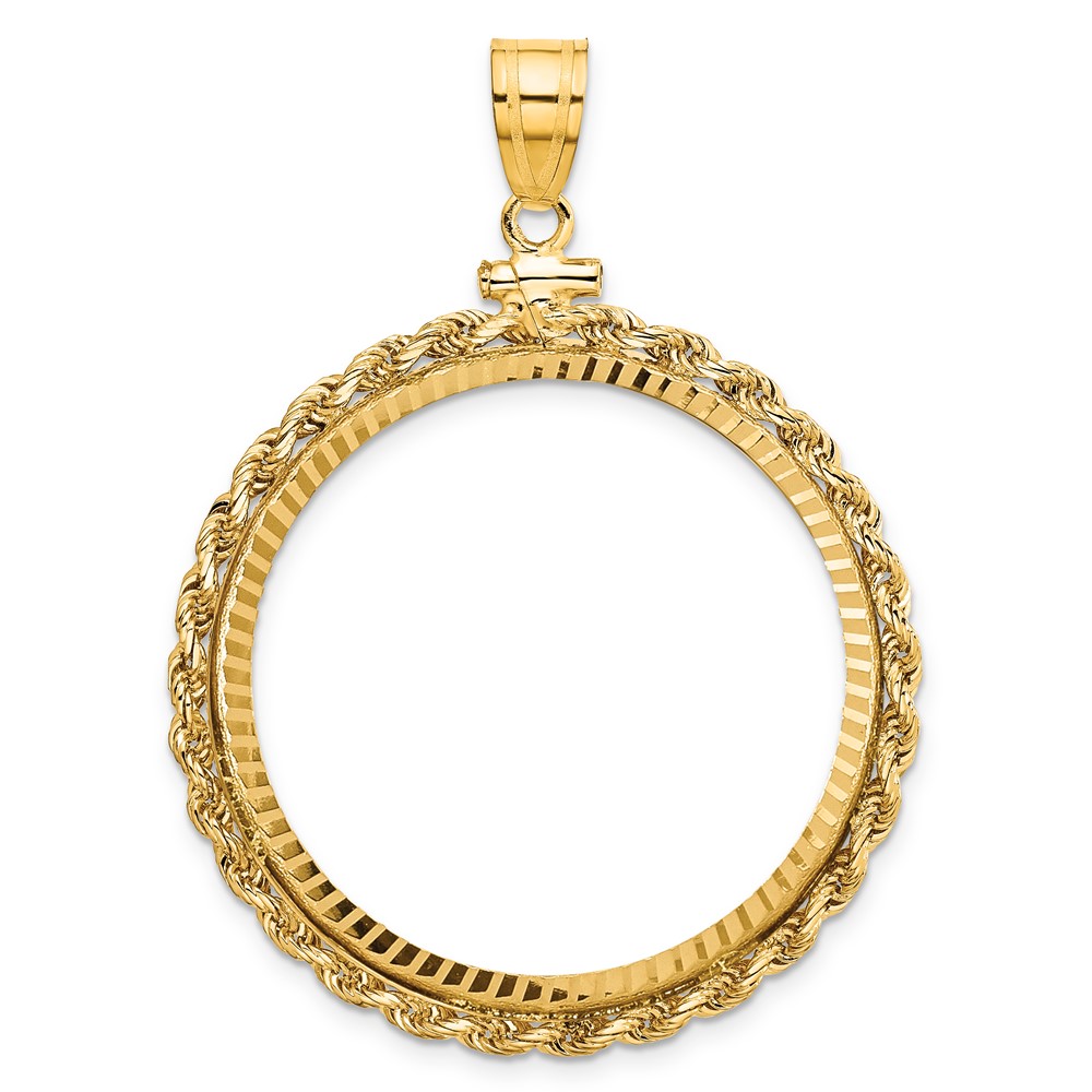 C1215D_32.7.jpg Wideband Distinguished Coin Jewelry 14k Polished Rope and Diamond-cut 32.7mm x 3.00mm Screw Top Coin Bezel Pendant - Image 1