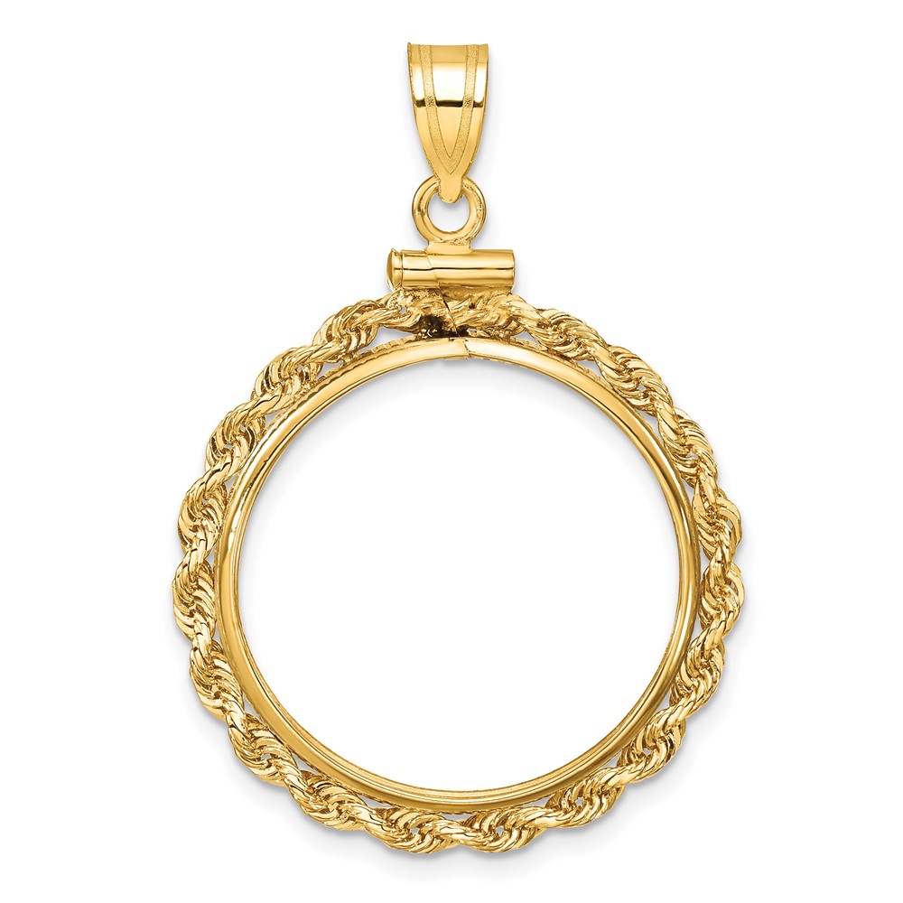 C1215_22.0.jpg Wideband Distinguished Coin Jewelry 14k Polished Rope 22.0mm x 1.9mm Screw Top Coin Bezel Pendant - Image 1