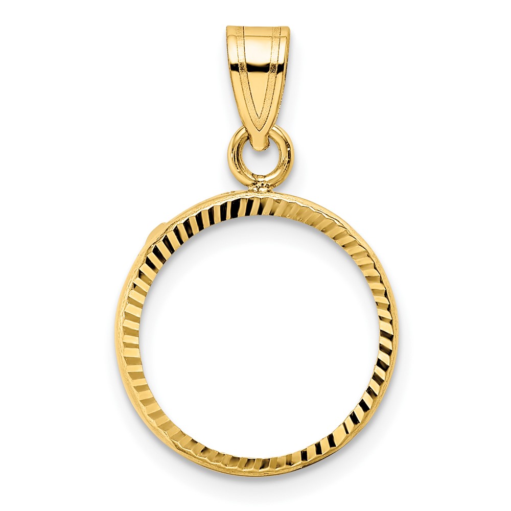C1801D_14.0.jpg Wideband Distinguished Coin Jewelry 10k Polished and Diamond-cut 14.0mm Prong Coin Bezel Pendant - Image 1