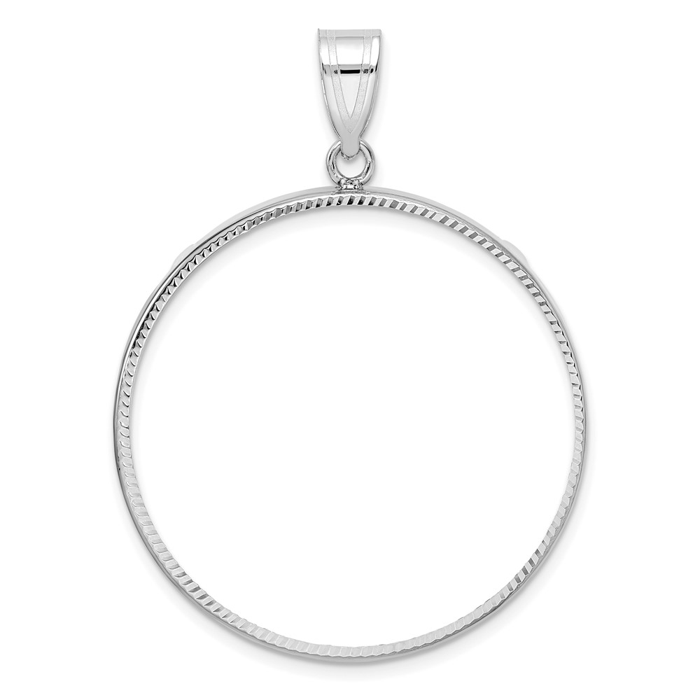 C1801WD_32.7.jpg Wideband Distinguished Coin Jewelry 14k White Gold Polished and Diamond-cut 32.7mm Prong Coin Bezel Pendant - Image 1