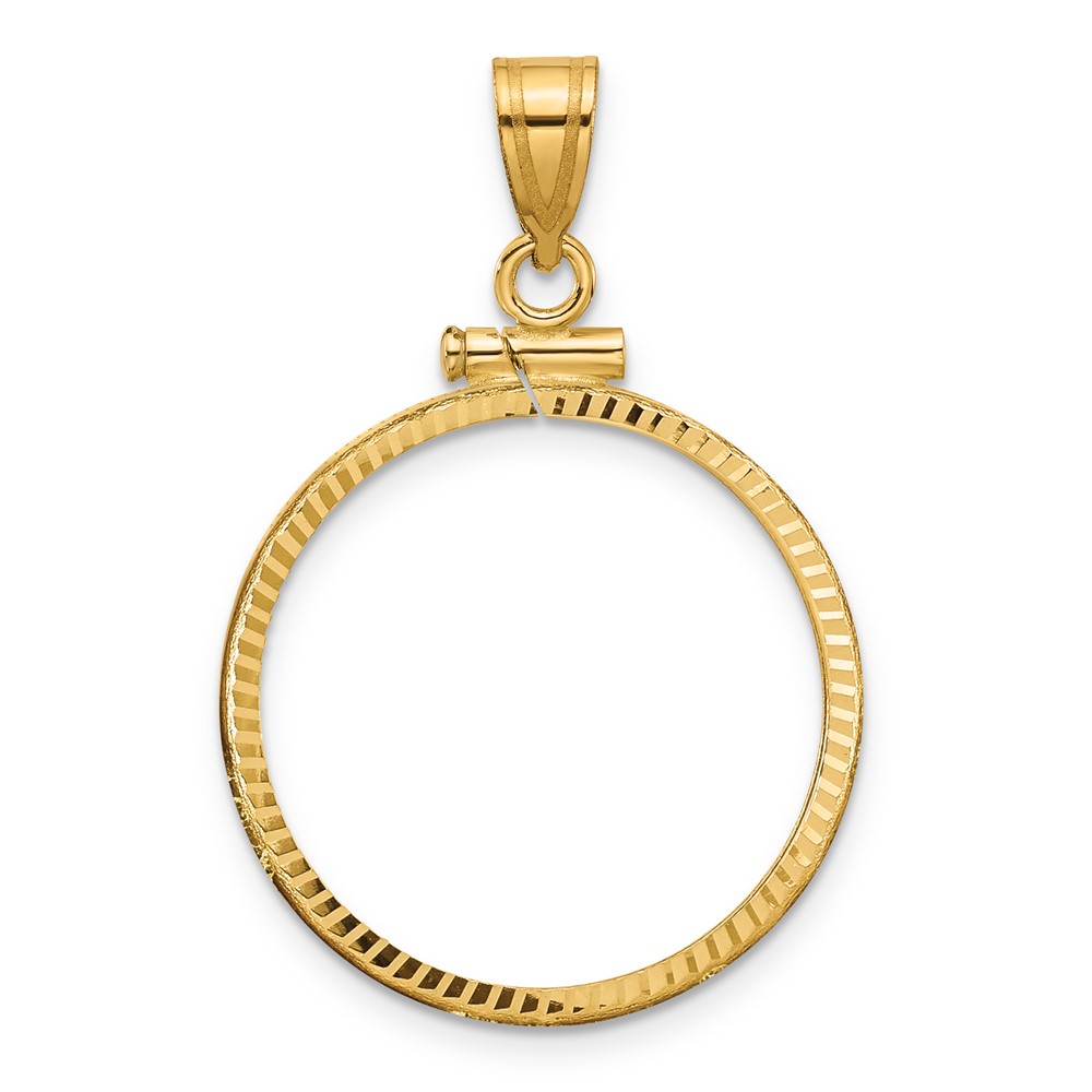 C1885D_22.0.jpg Wideband Distinguished Coin Jewelry 10k Polished and Diamond-cut 22.0mm x 1.9mm Screw Top Coin Bezel Pendant - Image 1