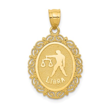 14k Solid Satin Polished Libra Zodiac Oval Pendant