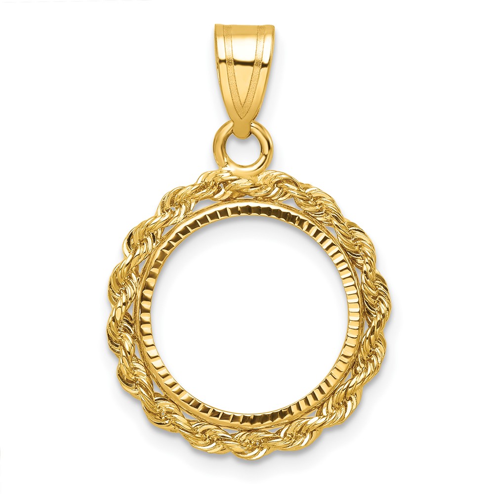 C3012D_14.0.jpg Wideband Distinguished Coin Jewelry 14k Diamond-cut with Rope 14.0mm Prong Coin Bezel Pendant - Image 1