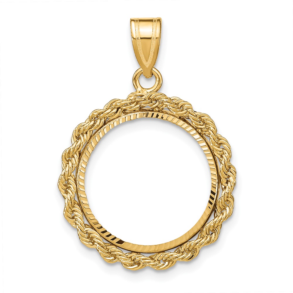 C3012D_16.5.jpg Wideband Distinguished Coin Jewelry 10k Polished and Diamond-cut with Rope Edge 16.5mm Prong Coin Bezel Pendant - Image 1